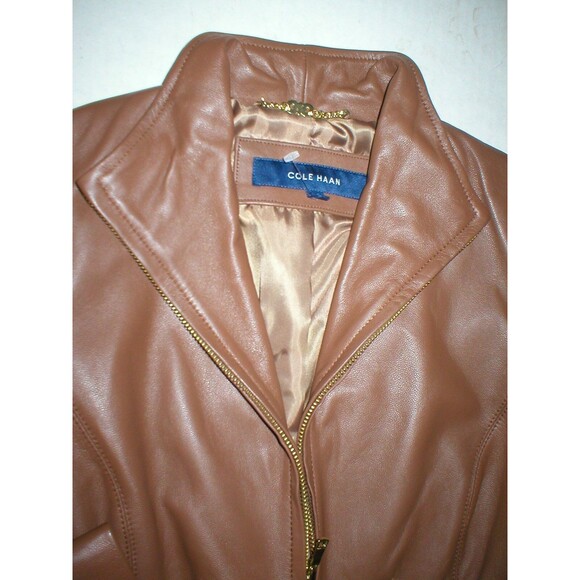 New Womens S Light Brown Soft Cole Haan Leather Jacket Italian Leather Lined - Picture 11 of 12